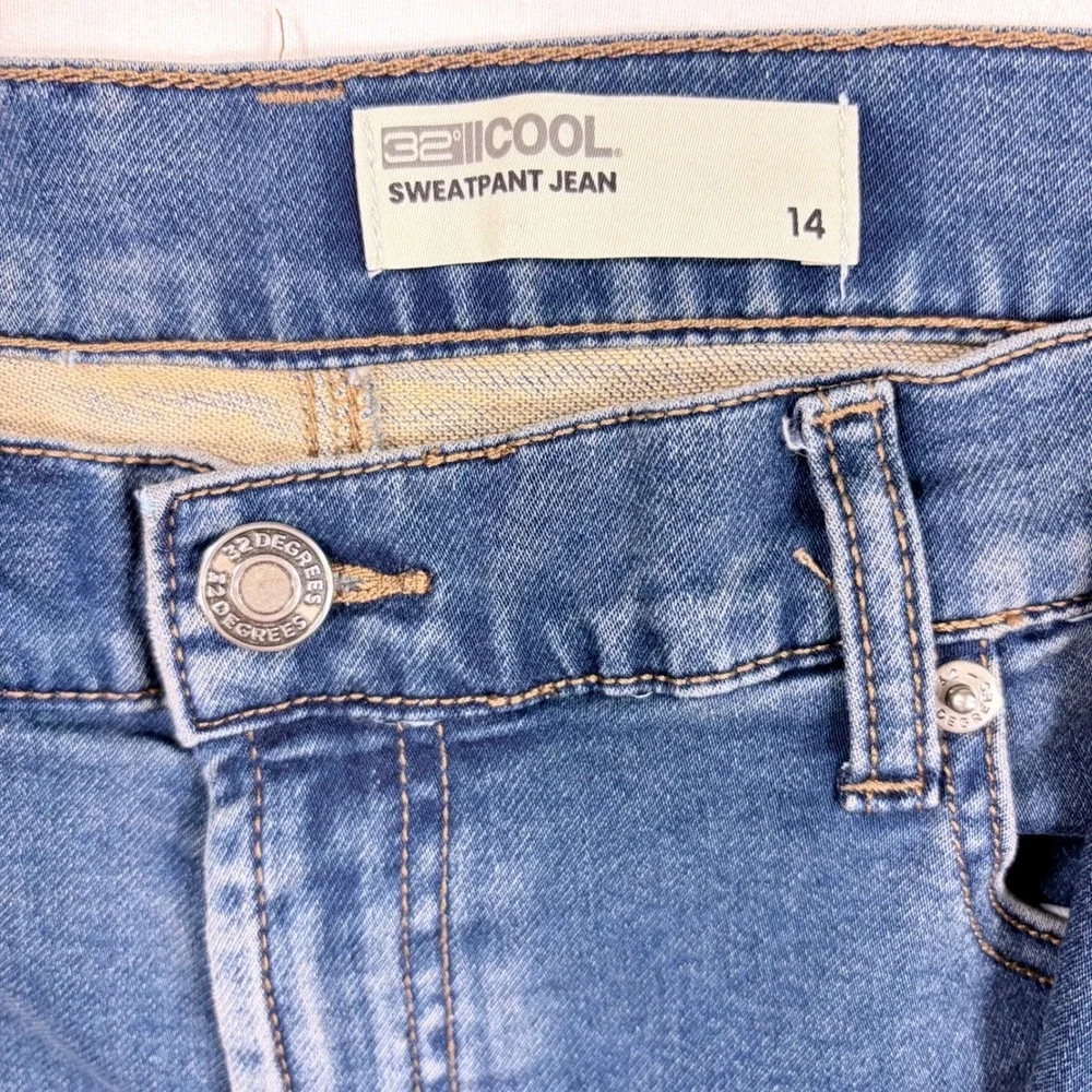 32 Degrees Cool Sweatpant Jeans Womens 14 Medium Wash Straight Leg Denim Blue